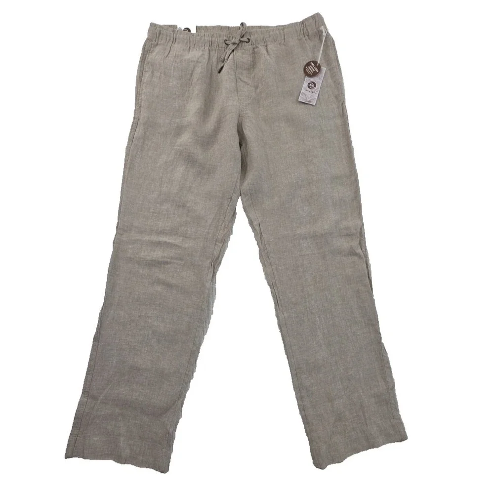 Panama Jack 100% Linen Pants Men's XL (36x30) Natural Taupe Elastic Waist NEW